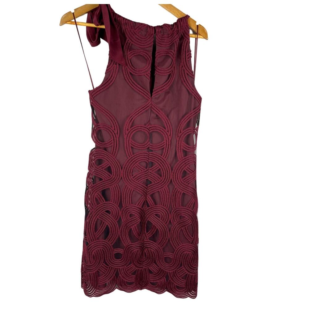 Trina Turk Burgundy Red Silk Embroidered Sleeveless Halter‎ Mini Dress Size XS - Picture 4 of 10